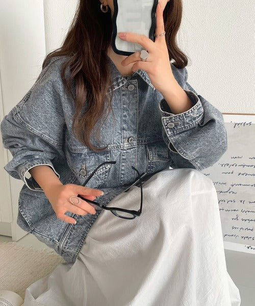 綿100％華奢見え叶う大人のヴィンテージ。ビッグシルエットデニムジャケット（オーバーサイズ） ce1010327