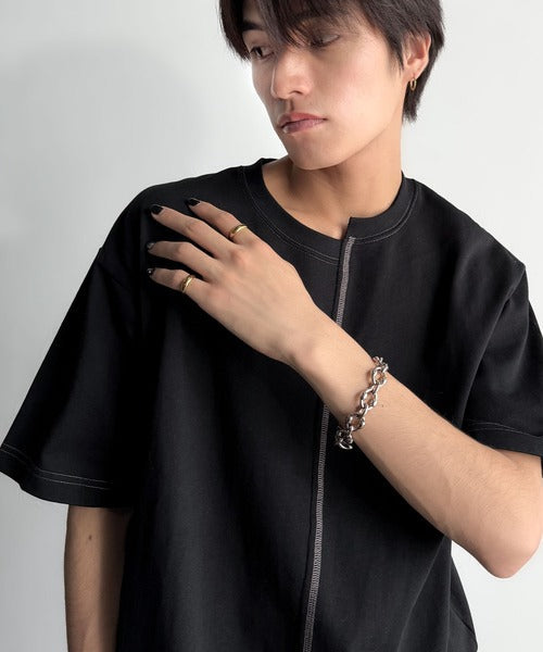 Asymmetric Stitch Design T-Shirt／アシンメトリーデザイン配色ステッチTシャツ co1150013