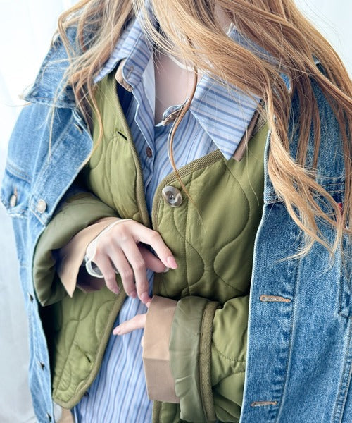 《Javaジャバコラボ》大人カジュアルの大定番。ノーカラー波キルティングコート jv1010322