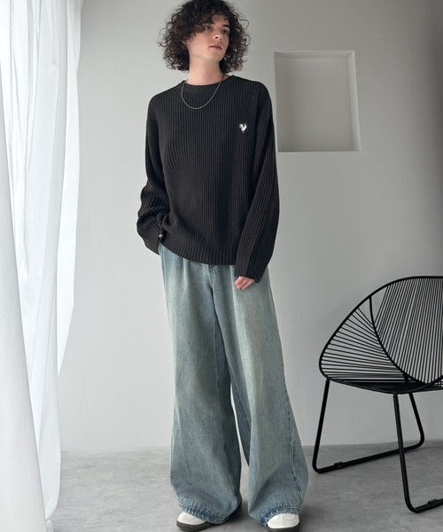【Classical Origin】「究極スタンダード」畔編みオーバーサイズクルーネックセーター ／Oversized Ribbed Knit Crew Neck Sweater co0780012