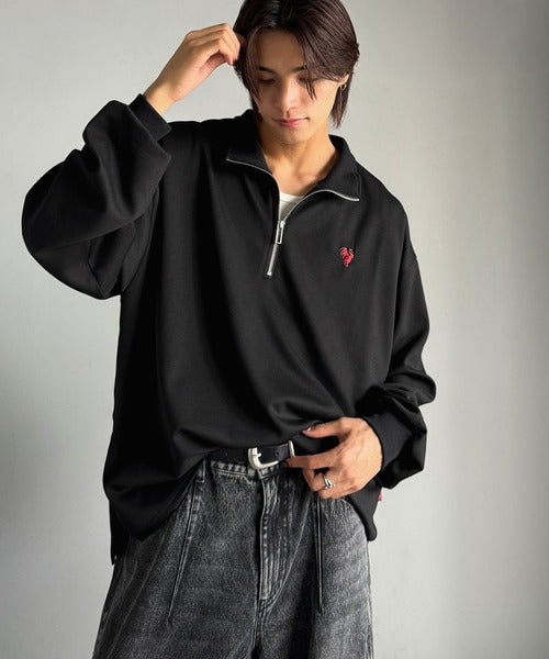 《JaVaジャバコラボ》「素材で魅せる。」刺繍入りダンボール素材ジップTシャツ（長袖） jo1010033