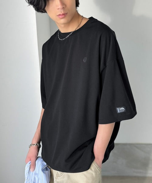 《JaVaジャバコラボ》【接触冷感・UVカット機能付き】シャリ生地で夏も快適！胸刺繍 梨地カットジョーゼットTシャツ（オーバーサイズ） jo1010057