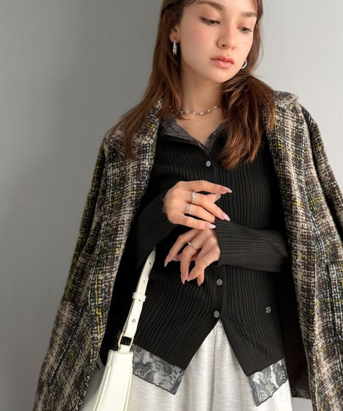 【mily bilet】顔周り、可愛く盛れちゃう！レースドッキング ランダムリブニット トップス(長袖） mi1359074