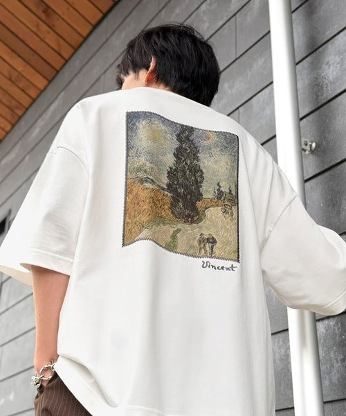 《ゴッホ絵画グラフィック》ステッチ刺繍MIXデザイン 高機能半袖Tシャツ【接触冷感・UVカット機能付き】【JaVaジャバコラボ】 jo1150093