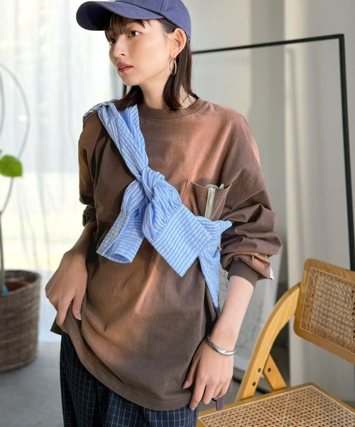 《JaVaジャバコラボ》垢抜け！大人のストリートstyleを作る。綿100％スプレーダイ加工オーバーサイズTシャツ（長袖） jv1020358