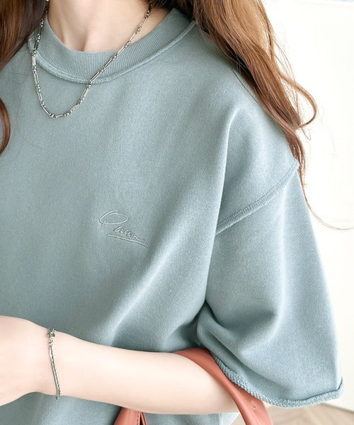 袖口くるりん。ワンポイント刺繍ハーフスリーブ裏毛Tシャツ ce1260259