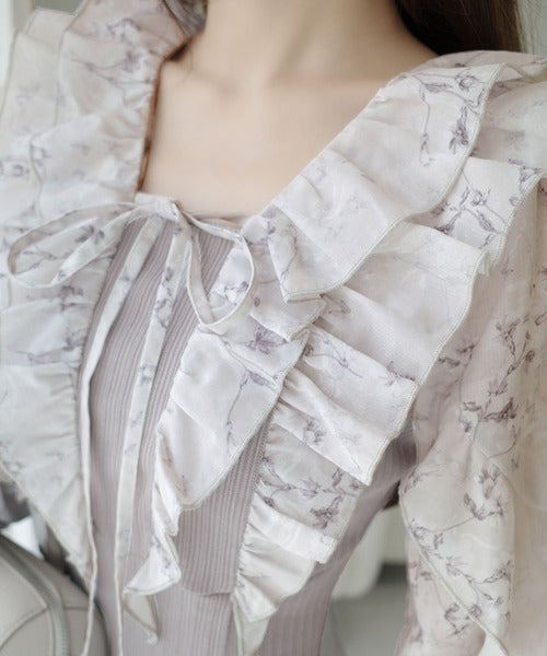 【mily bilet】上品にスタイルアップ。シャイニー花柄フリルブラウスドッキングワンピース mi1139093