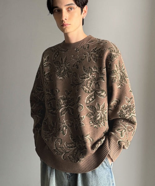 【classical origin】視線を奪う、ジャガード花柄ニット／Jacquard Floral Knit Sweater ao1020311