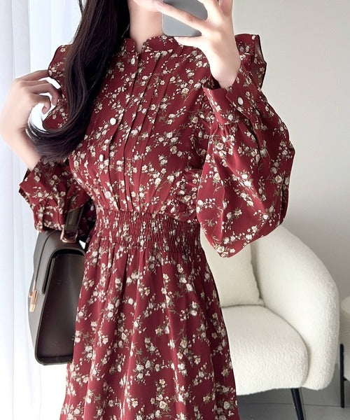 【mily bilet】大人フェミニン。レトロ花柄ピンタックフリルワンピース mi1139051