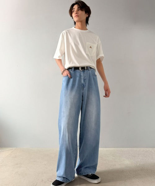 《JaVaジャバコラボ》【接触冷感・速乾機能付き】清涼素材で夏でもデニムをヘビロテ！ブラスト加工 バックデザイン リラックスフィット ジーンズ jo1150088