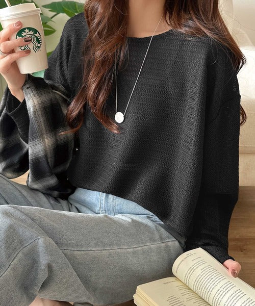 品のある透け感で、さりげない存在感を♪レーシージャガードドルマントップス(長袖) ce1260604