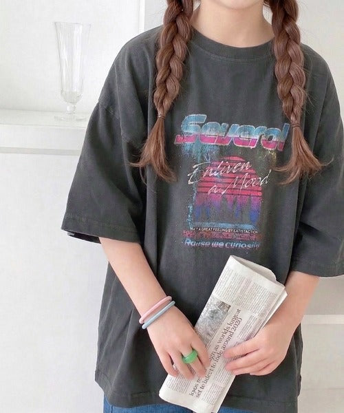 【キッズ】《JaVaジャバコラボ》親子お揃い リンクコーデできちゃう！綿100%ピグメント加工グラフィックプリントTシャツ jk1050148