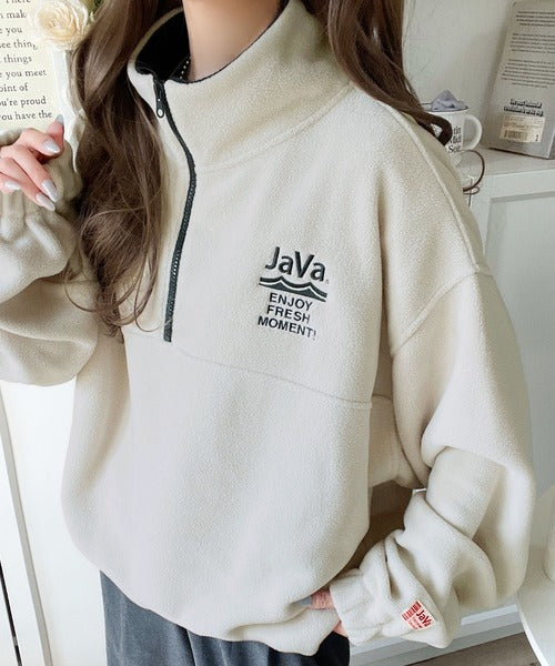 《JaVaジャバコラボ》ふんわり暖かくて軽快♪レトロスポーティなアノラックフリースハーフジッププルオーバー jv1260483