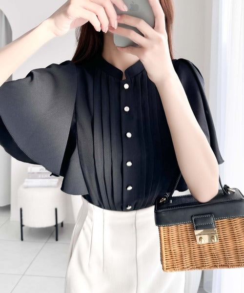 【mily bilet】上品で大人かわいい。花柄ピンタックフレア袖ブラウス mi1139026