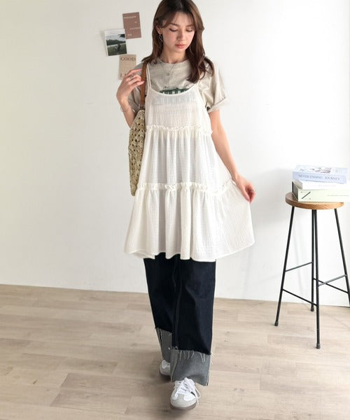 【mily bilet】360度どこから見ても大人可愛い!　切替シアーティアードキャミチュニック mi1019119