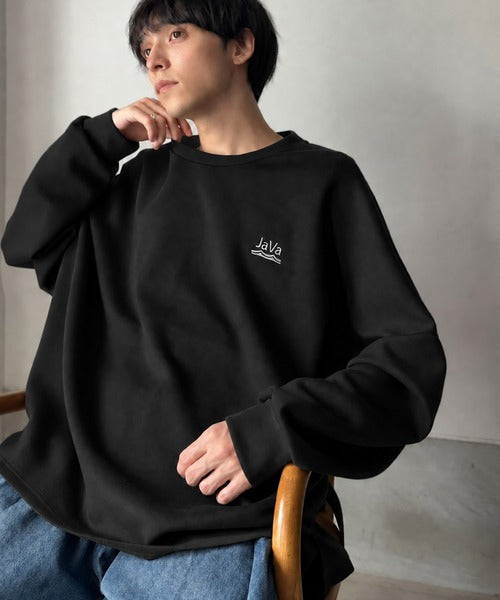 《JaVaジャバコラボ》大人の”質”にこだわった、カジュアルここにあり。胸刺繍ダンボール素材ドルマンスリーブクルーネックTシャツ（長袖） jo1010067
