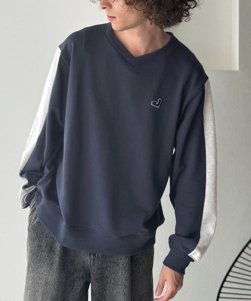 【Classical Origin】「個性をアクセントに。」袖ライン配色Vネックスウェットトレーナー（長袖）／Color Blocked Sleeves V-Neck Sweat Trainer co1150044
