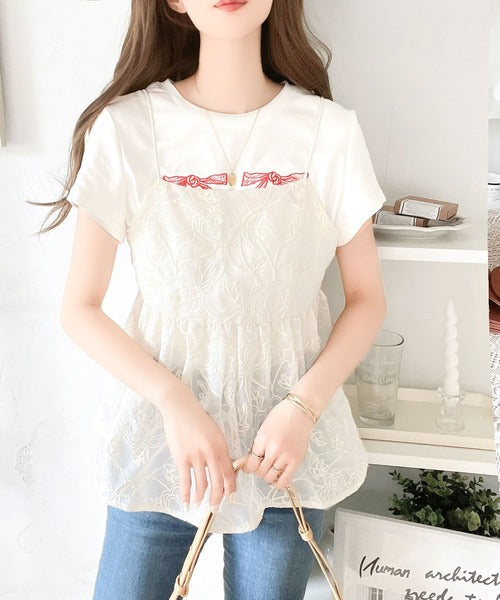 大人のレイヤードスタイル。シアー花柄刺繍オーバーキャミビスチェ ce1240035