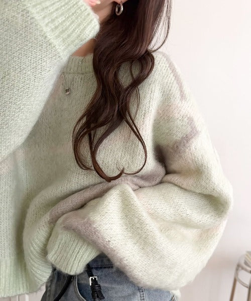 【mily bilet】きゅんモテニット♪柔らかな配色を、ふんわり軽やかに。ニュアンス柄短丈ニットプルオーバー mi1029208