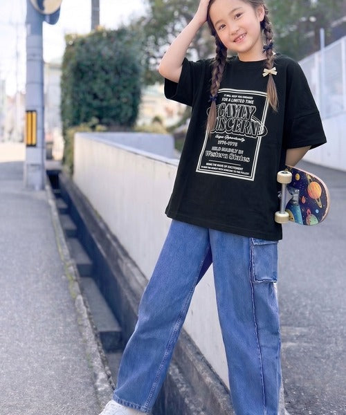 【キッズ】《JaVaジャバコラボ》親子お揃い リンクコーデできちゃう！前後2way 綿100％ロゴプリントTシャツ(半袖) jk1050136
