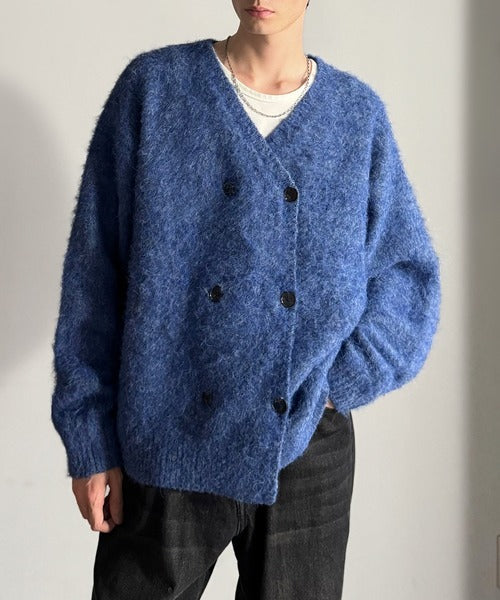 【Classical Origin】「アートな1着。」ミックスシャギー素材ダブルテーラードニットカーディガン／Mixed Shaggy Double-Tailored Knit Cardigan co0780011