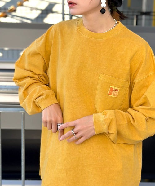 《JaVaジャバ コラボ》綿100％ピグメント加工ポケット付きロングTee jv1029002
