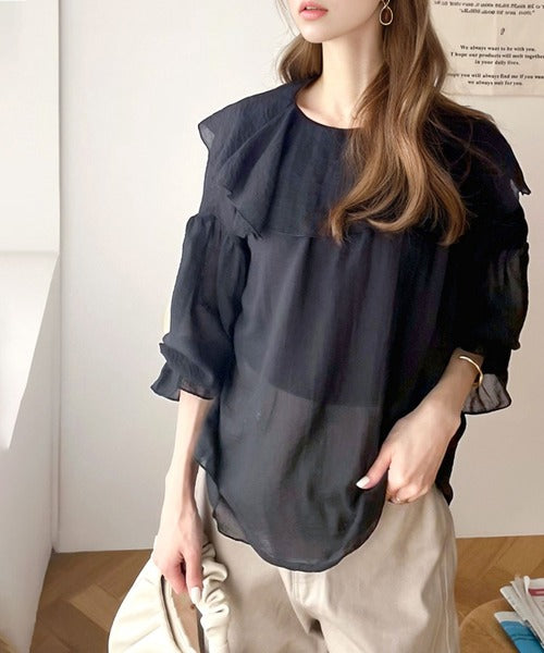大人なシアー魅せ。2wayラッフルフリルビッグカラーブラウス ce1010028