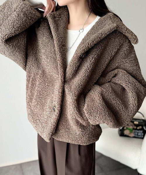 モコっとかわいく、冬支度♪ふんわり軽やか×暖かみたっぷり！コクーンシルエットテディベアボアブルゾン ce1240104