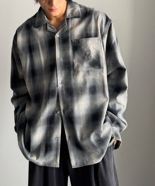 【Classical Origin】自然体のカッコよさ。ヴィンテージ風チェック柄オープンカラーシャツ（長袖）/Vintage-style check pattern open collar shirt co1010024
