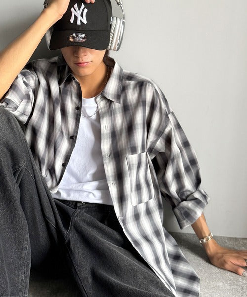 【Classical Origin】ゆとりを着る。ネーム付き胸ポケットビッグシャツ（長袖）/Brand name & chest pocket long sleeved big shirt ao1110147