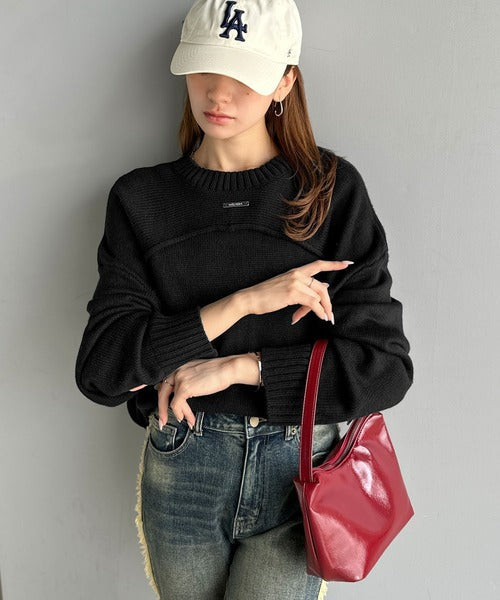 【mily bilet】ゆるっとシルエットが魅せる、大人の余裕。前後２WAYフロント切り替えニットプルオーバー（長袖） mi1329046