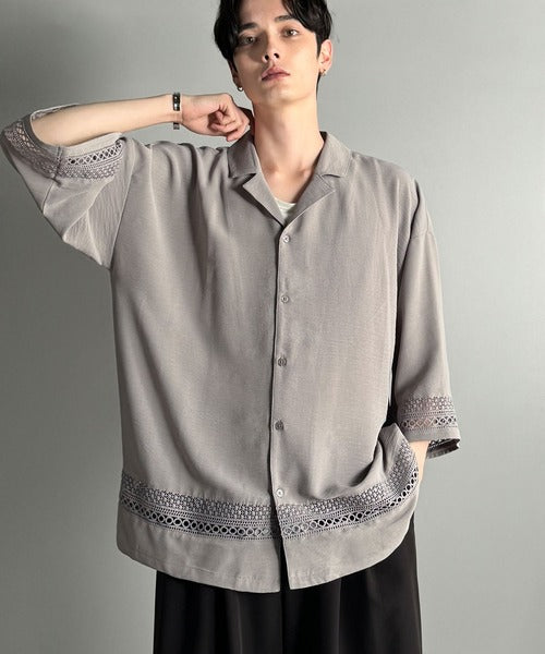 レースが語る、大人の余裕。レース切り替えオープンカラーシャツ / Lace Panel Open Collar Shirt co1010011