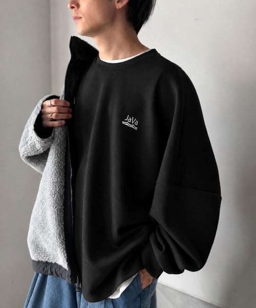 《JaVaジャバコラボ》大人の”質”にこだわった、カジュアルここにあり。胸刺繍ダンボール素材ドルマンスリーブクルーネックTシャツ（長袖） jo1010067