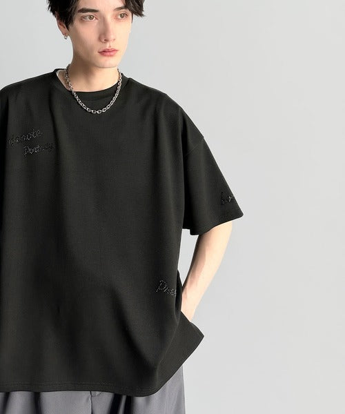 Logo Rhinestone Design Dolman Oversized Tee／ラインストーンロゴ使いドルマンオーバーサイズTシャツ co1010003
