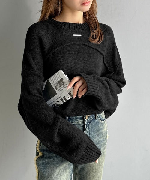 【mily bilet】ゆるっとシルエットが魅せる、大人の余裕。前後２WAYフロント切り替えニットプルオーバー（長袖） mi1329046
