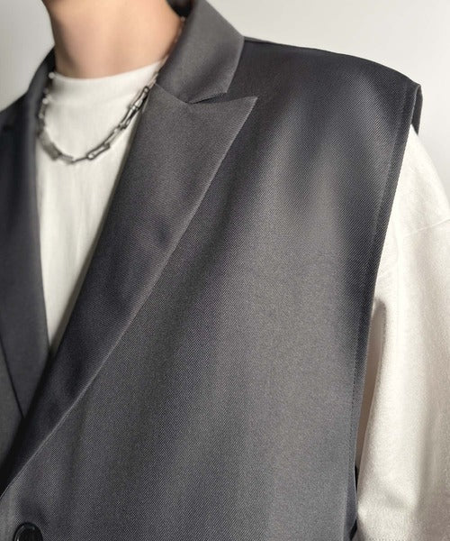 「日常をアップデート。」ピークドラペル仕様エレガントセミロングベスト／Peak Lapel Elegant Semi-Long Vest co1010009