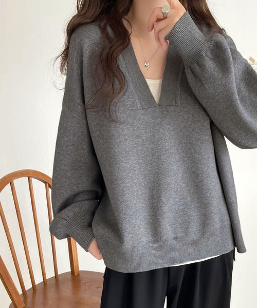 大人っぽカジュアルの新定番！もちもちVネックジャガード編みニットセーター（長袖） ce1350001