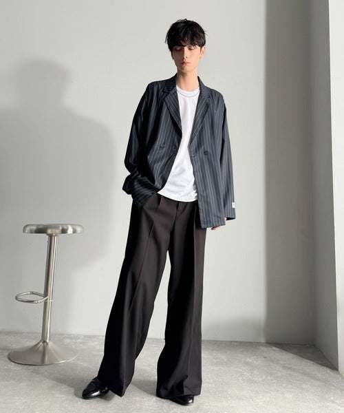 【Classical Origin】「さっと羽織れる。」ストライプ柄ドレープテーラードシャツジャケット／Relaxed Draped Tailored Stripes Shirt Jacket co1150041