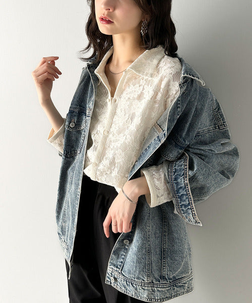 大人上品さが魅力◎ルーズシルエット 花柄レースオーバーシャツ（長袖） cm1240070