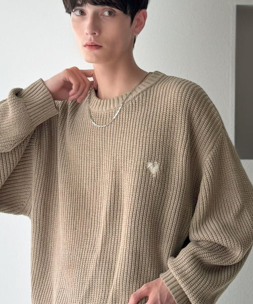 【Classical Origin】「究極スタンダード」畔編みオーバーサイズクルーネックセーター ／Oversized Ribbed Knit Crew Neck Sweater co0780012