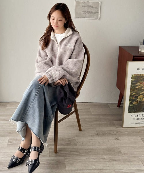 《Javaジャバコラボ》ボア素材×刺繍でおしゃれ上級者に格上げ♪アノラックハーフジッププルオーバー jv1260484