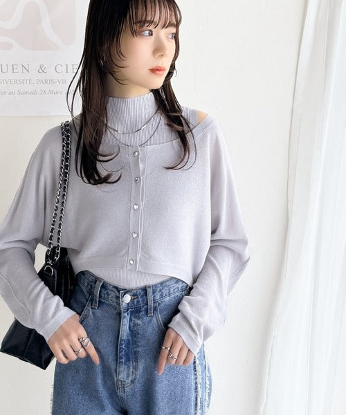 【mily bilet】上品さと可愛らしさを兼ね備えた、オフショル２WAYラメシアーニットアンサンブル（カーディガンセット） mi1029105