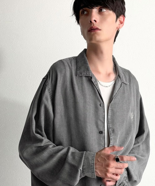 【Classical Origin】「至福のひととき。」ルーズフィットオープンカラーデニムシャツ（長袖）/Loose Fit Open Collar Denim Shirt co1150038