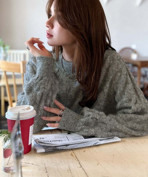 【mily bilet】ふんわり立体感で冬コーデを格上げ◎プレート使いポコポコミックスニットプルオーバー mi1259021