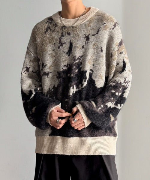 【classical origin】ニュアンス柄Wジャガードシャギーニット／Nuanced Pattern Double Jacquard Shaggy Knit ao1260497