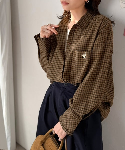 袖先に甘さを添えて。刺繍＆胸ポケット付き 柄アソート起毛シャツ(チェック/ストライプ柄) ce1010666