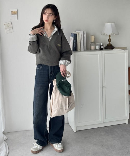 抜け感と上品さを両立。深めのネックで小顔見え♪ 胸刺繍Vネックダンボールニットトップス（長袖） ce1110130