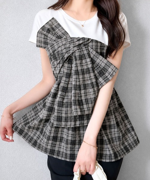 【mily bilet】忙しい朝も悩まない、初夏の一軍トップス。リボンビスチェドッキングTシャツ (半袖) mi1019145