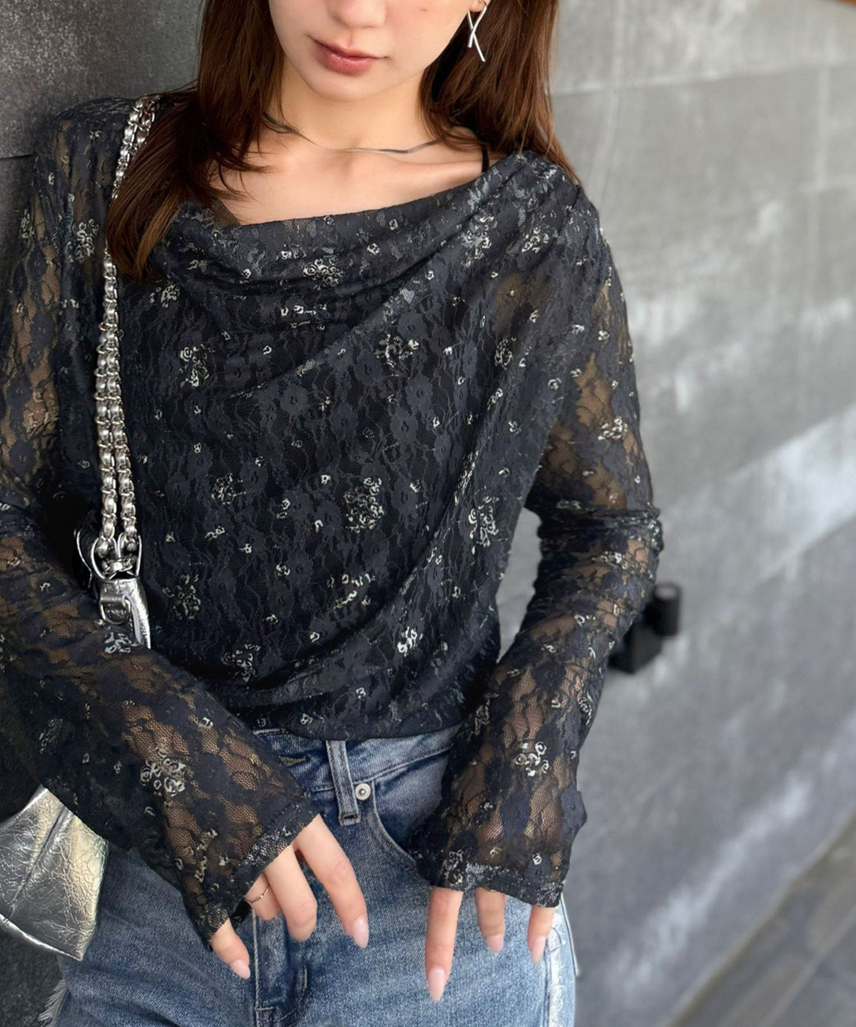 【mily bilet】甘さと上品さを叶える。着回し抜群な花柄レースフラワープリントドレープカットソー(長袖) mi1269005