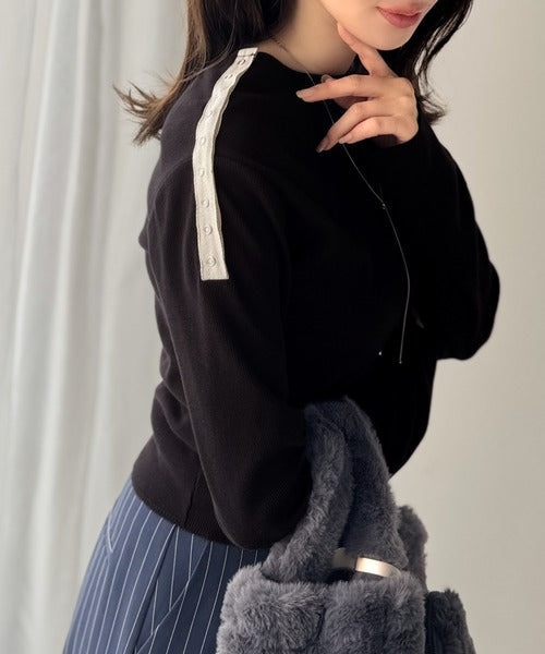 【mily bilet】甘さを添える大人の肌見せ。肩リボン使いスナップ２WAYワンオフショルカットソー（長袖） mi1329034